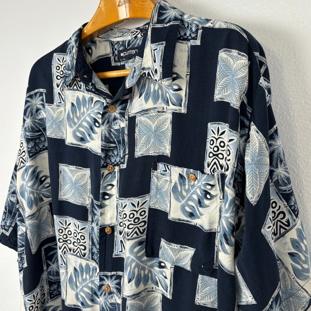 Puritan Hawaiian Shirt Mens 2XL Blue Rayon Tropical Camp Aloha Button Up - Picture 2 of 11